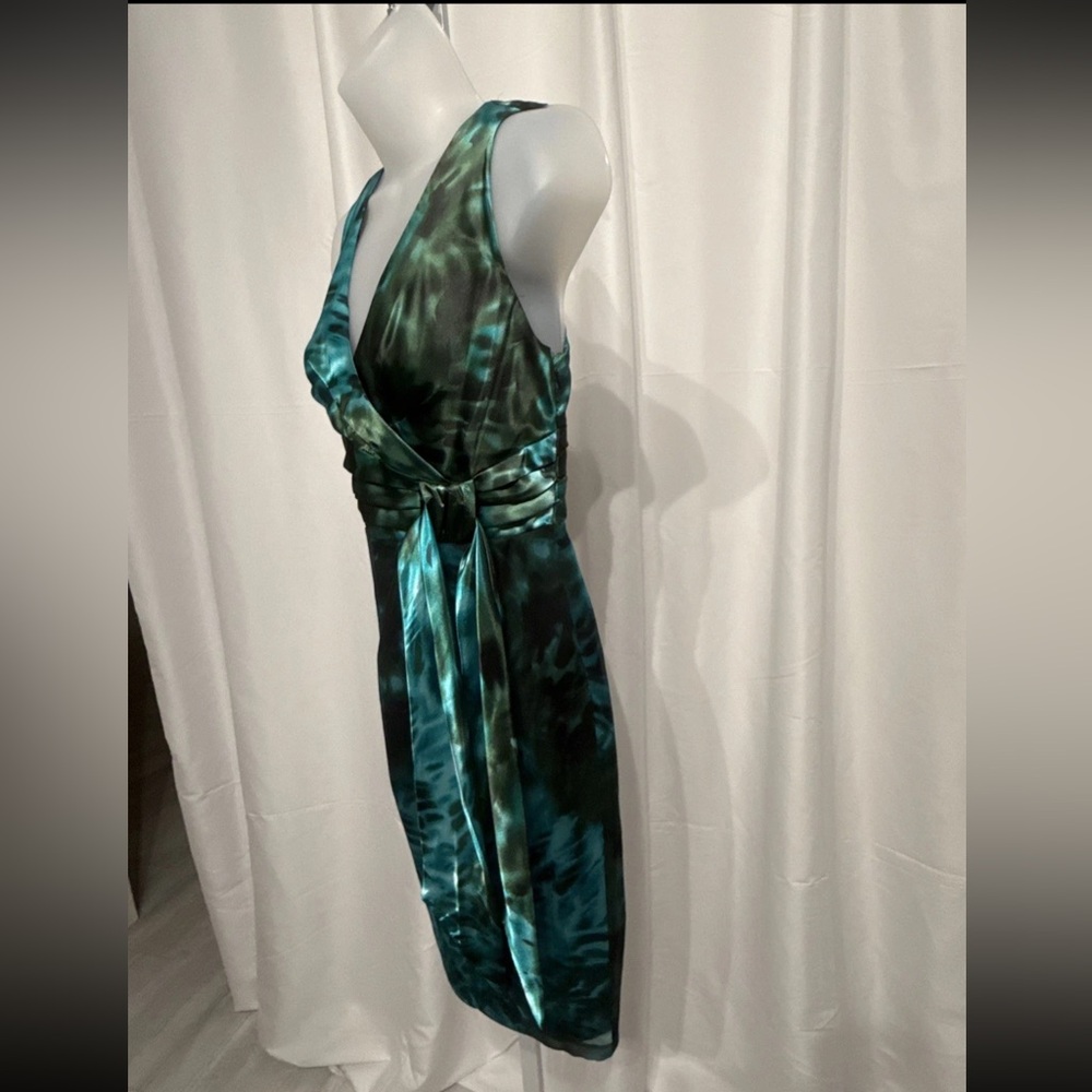 Signature by Robbie B silk dress faux wrap blue green abstract Print Size 6P NWT - Picture 4 of 11